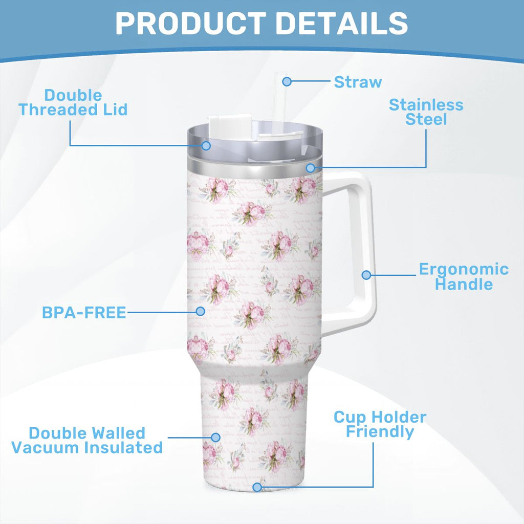 Pink Rose Script 40oz Tumbler