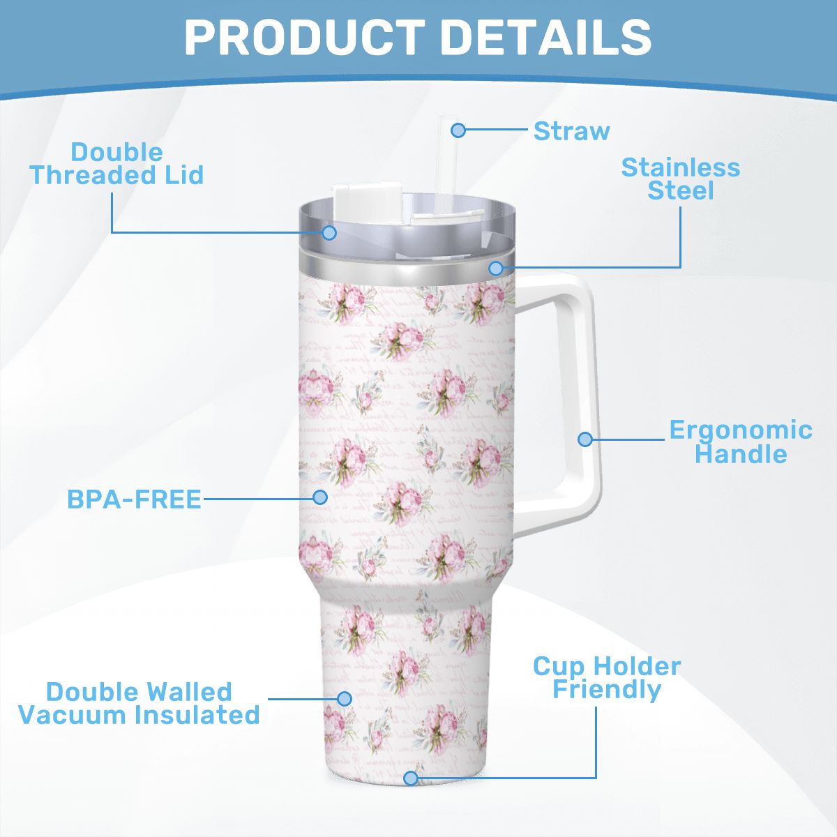 Pink Rose Script 40oz Tumbler