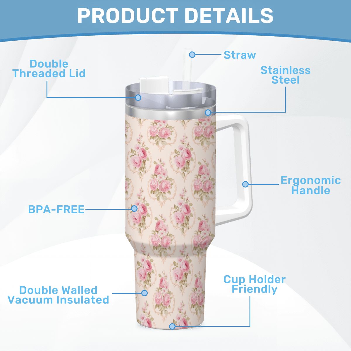Pink Rose Shabby Shic 40oz Tumbler