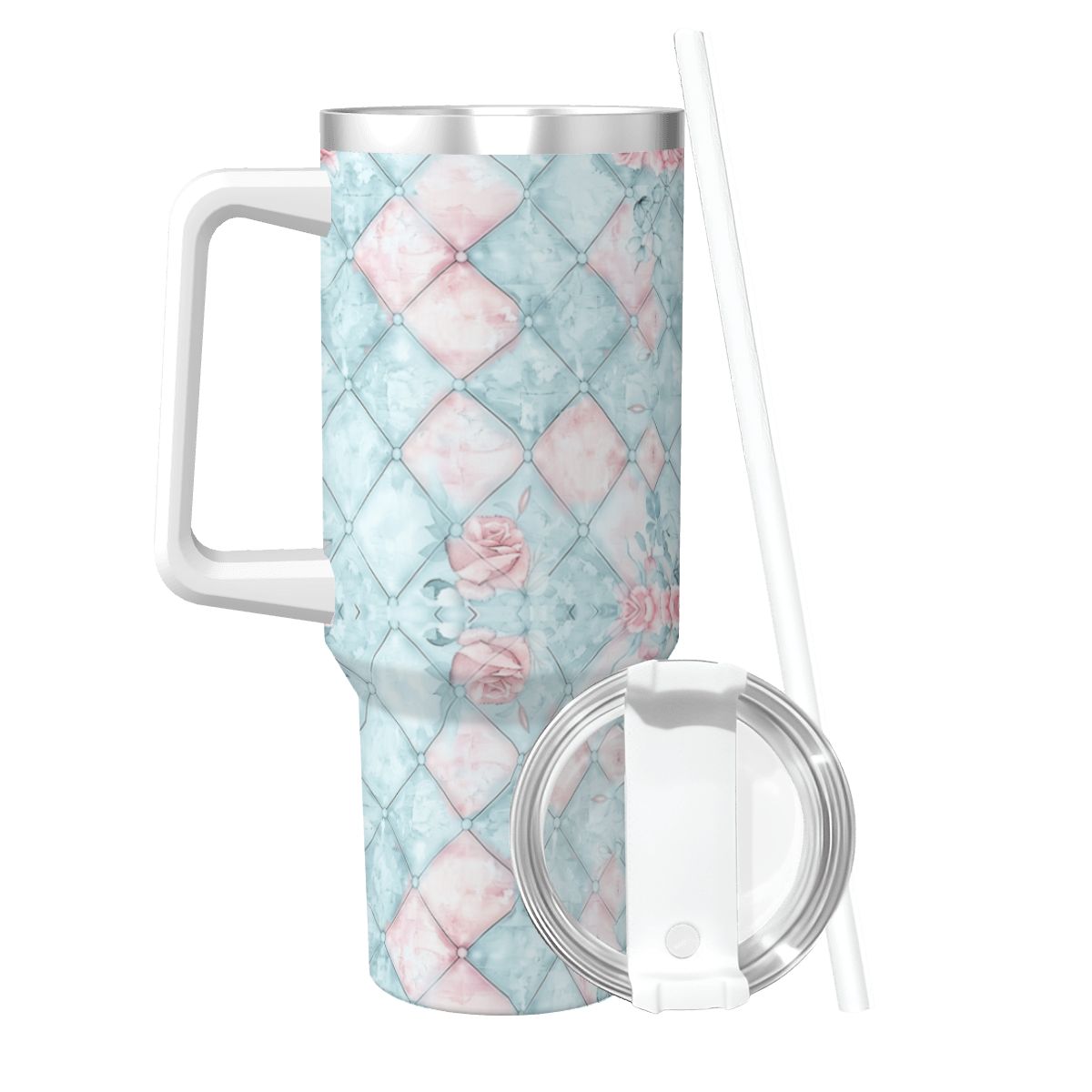 Blue Pink Rose Harlequin 40oz Tumbler