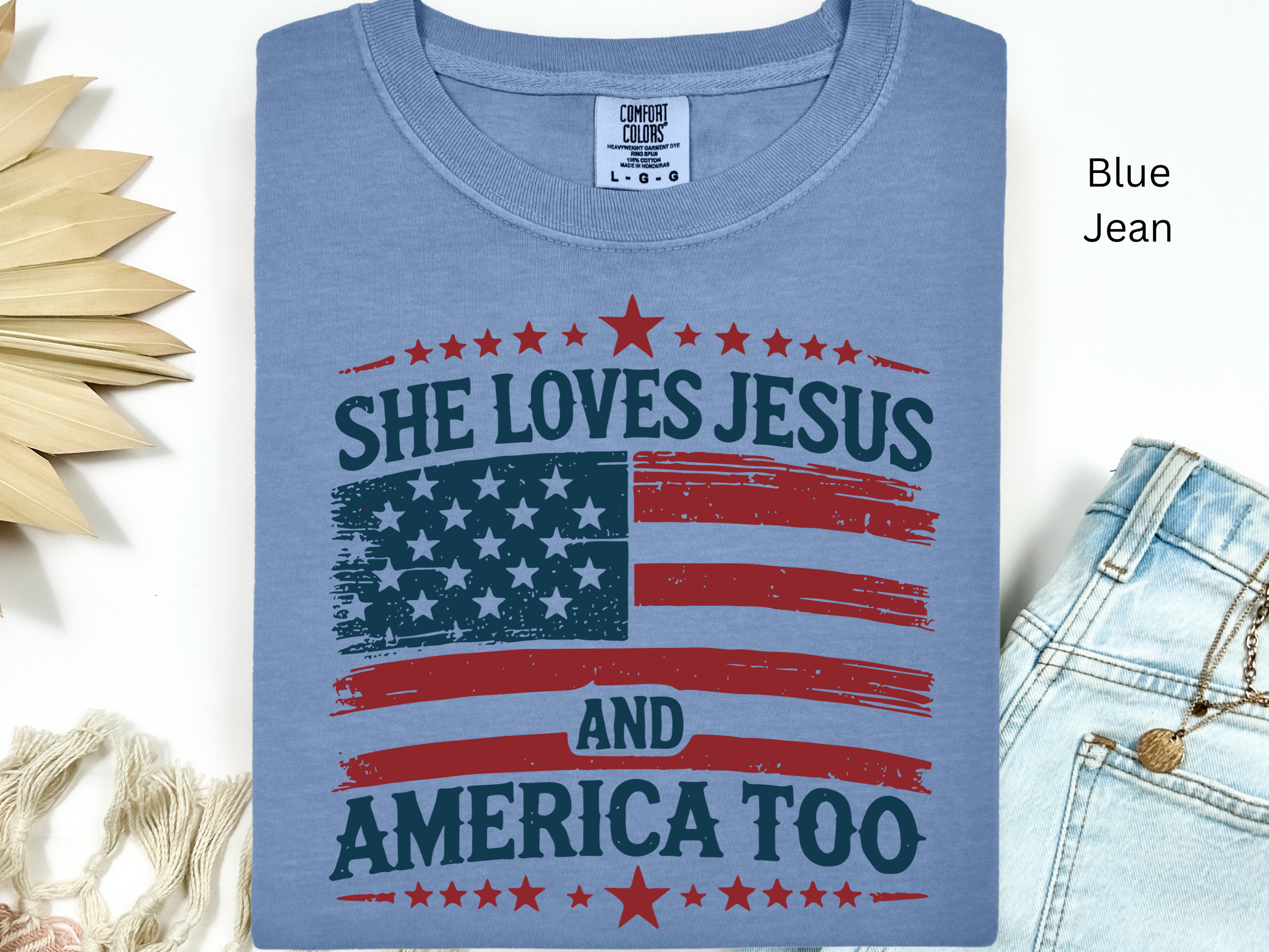 Christian 4th of July T-Shirt: She Loves Jesus and America Too