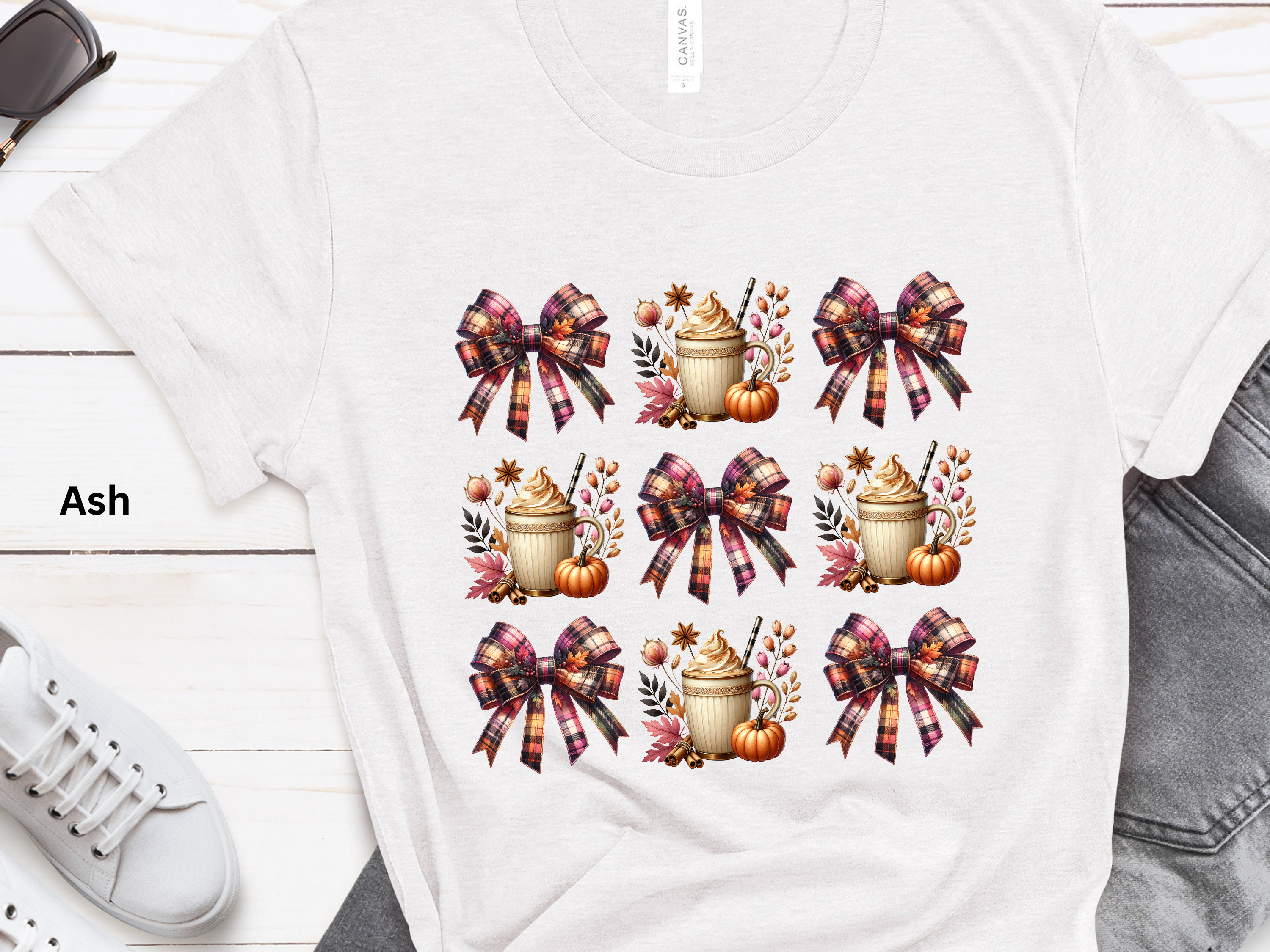 Fall Plaid Bow Pumpkin Latte T-Shirt