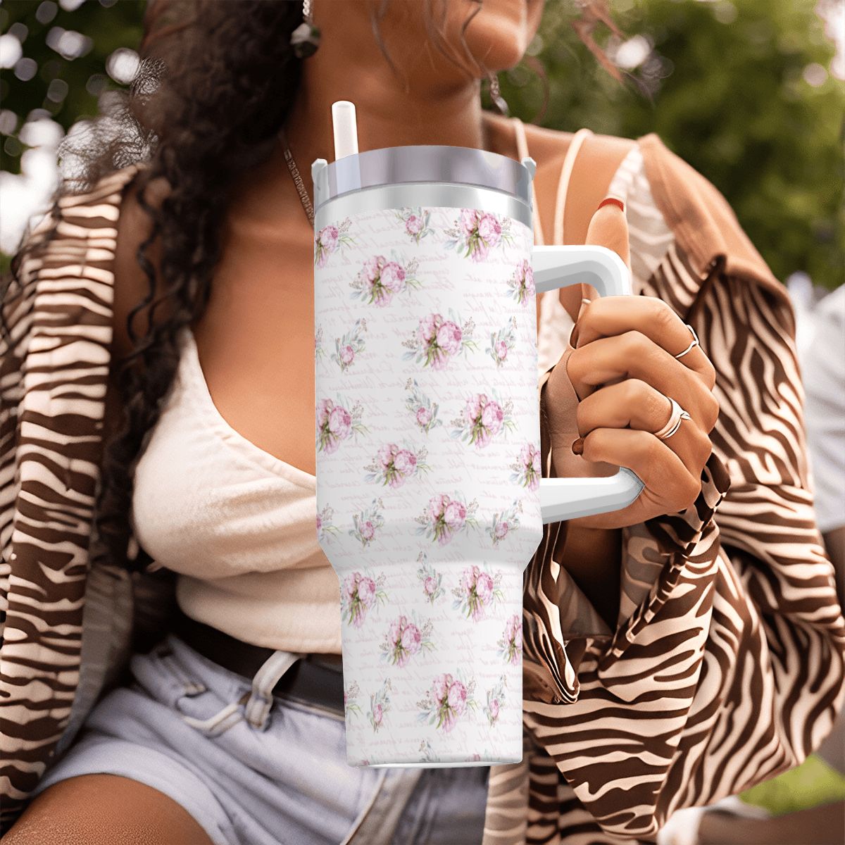 Pink Rose Script 40oz Tumbler