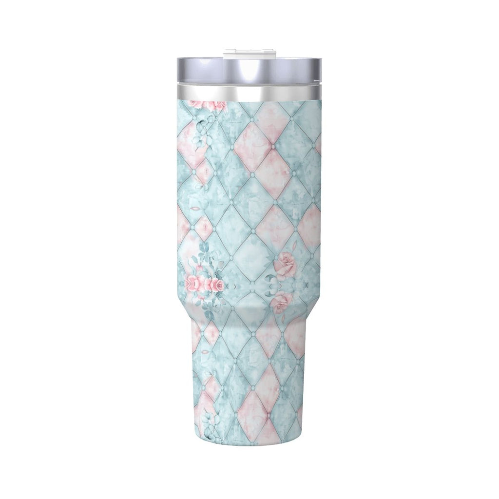 Blue Pink Rose Harlequin 40oz Tumbler