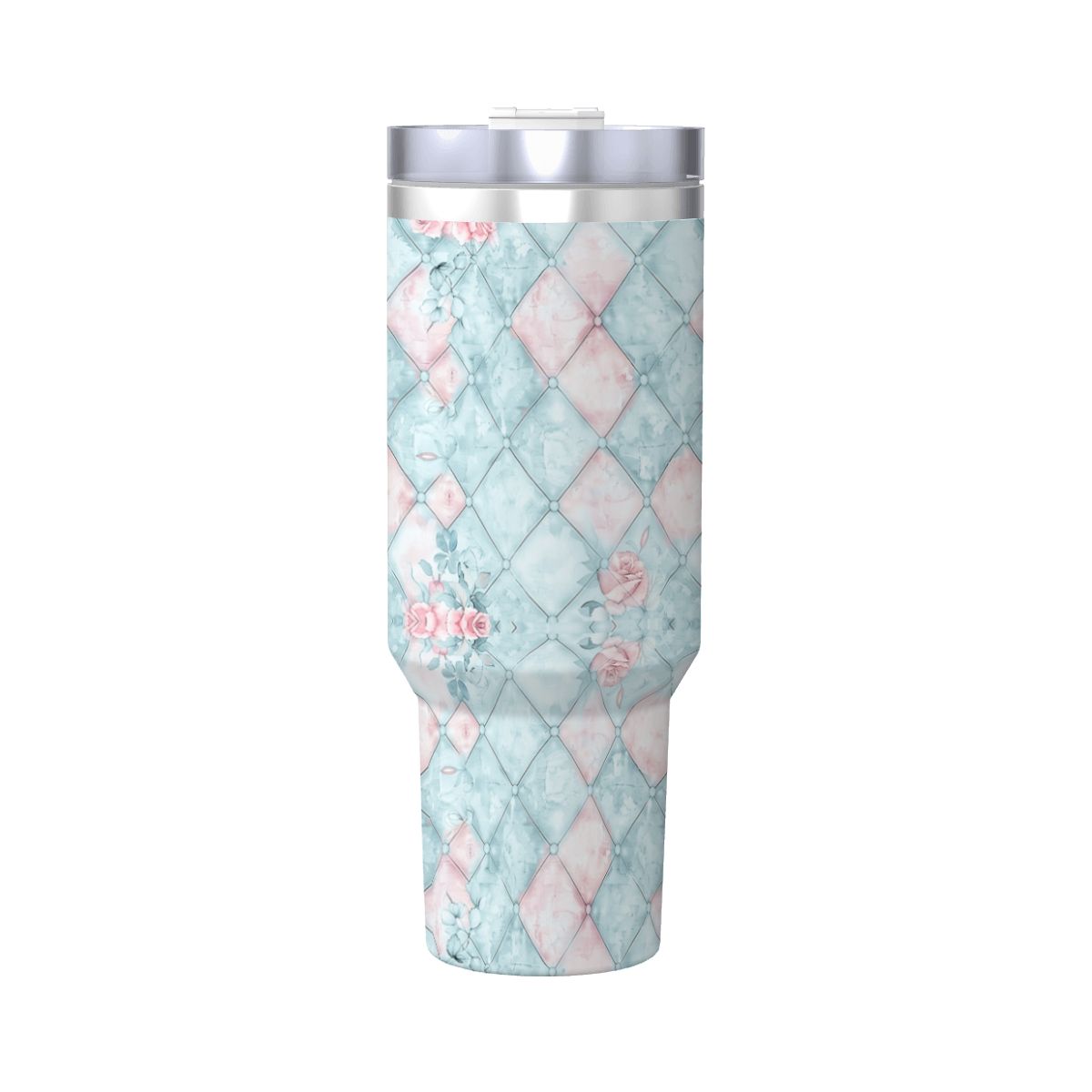 Blue Pink Rose Harlequin 40oz Tumbler