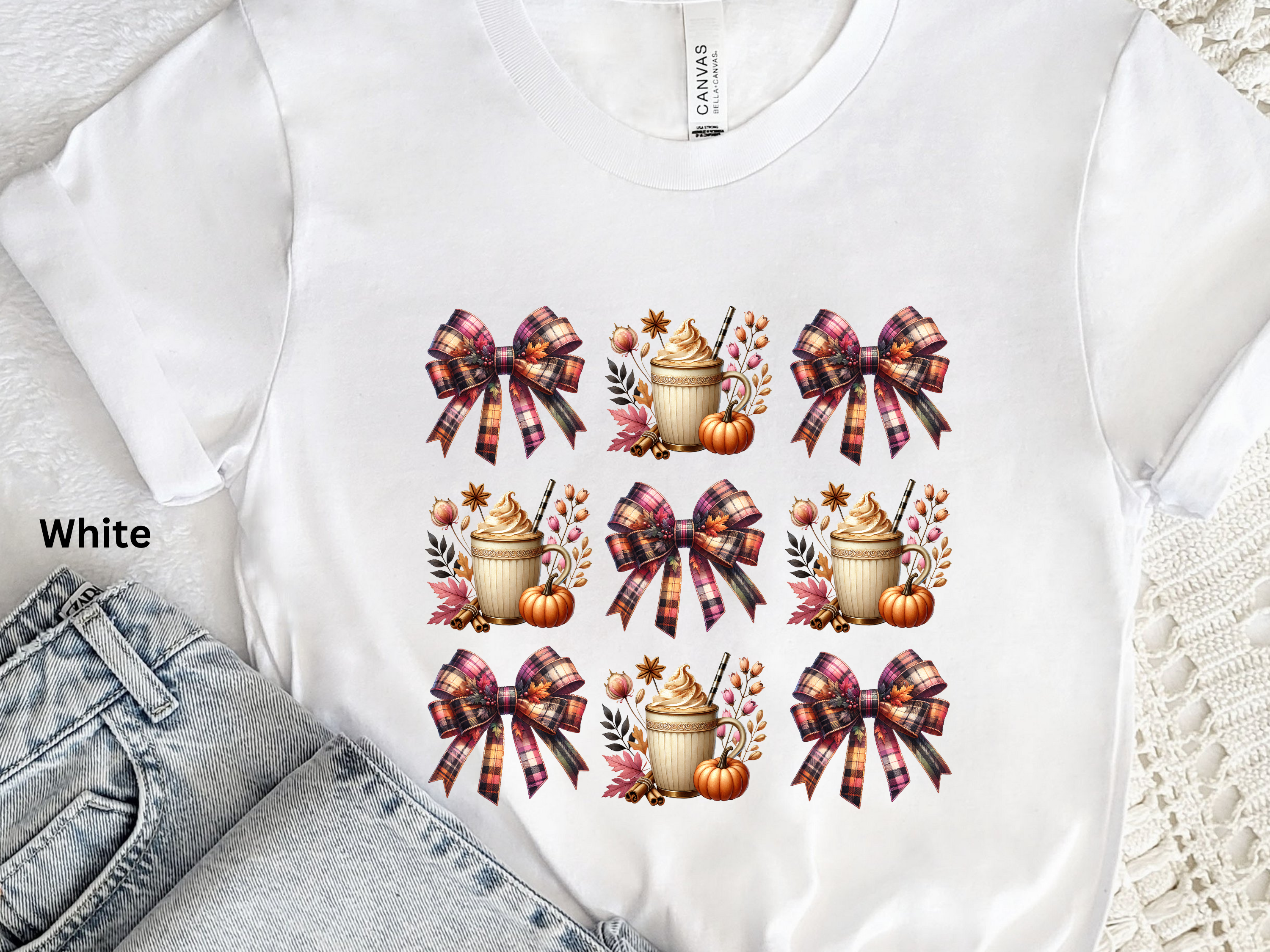 Fall Plaid Bow Pumpkin Latte T-Shirt