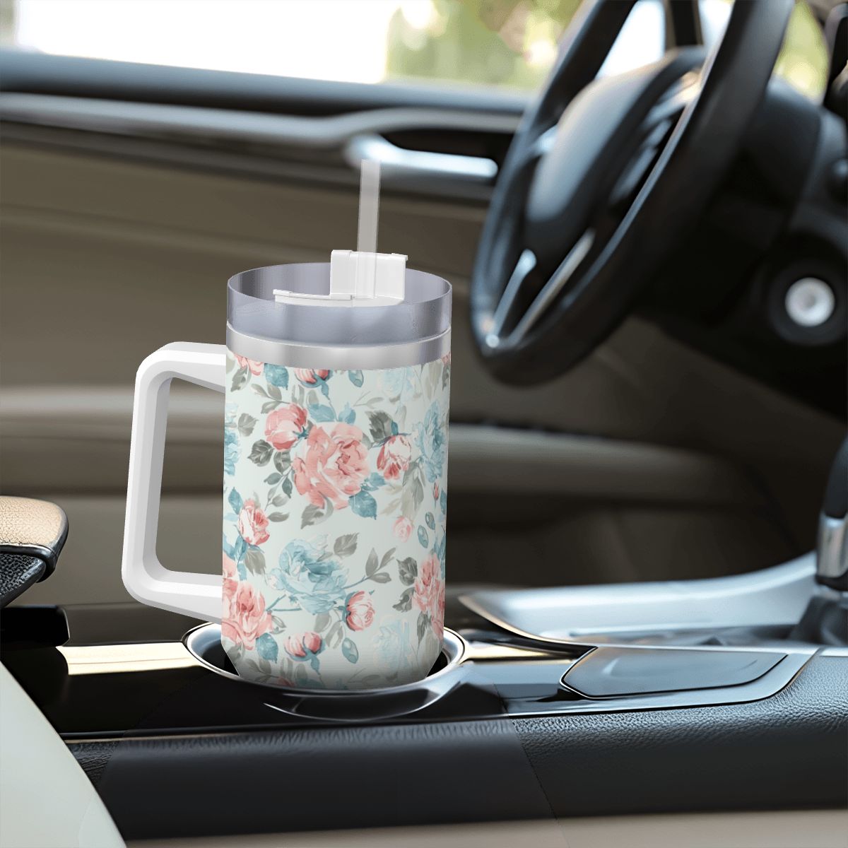 Blue Pink Rose Shabby Chic 40oz Tumbler