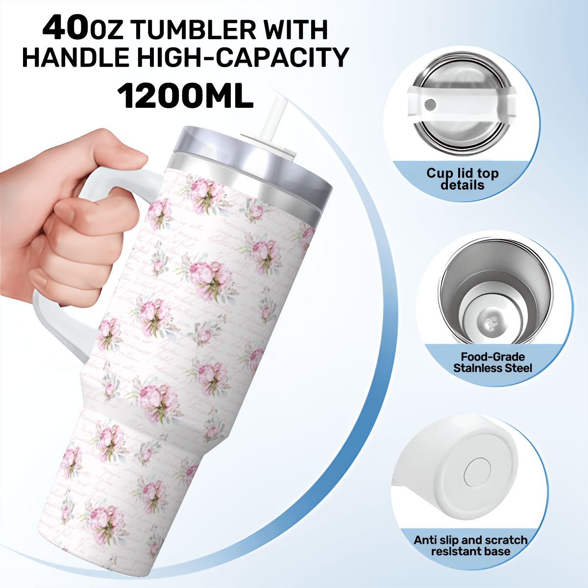 Pink Rose Script 40oz Tumbler