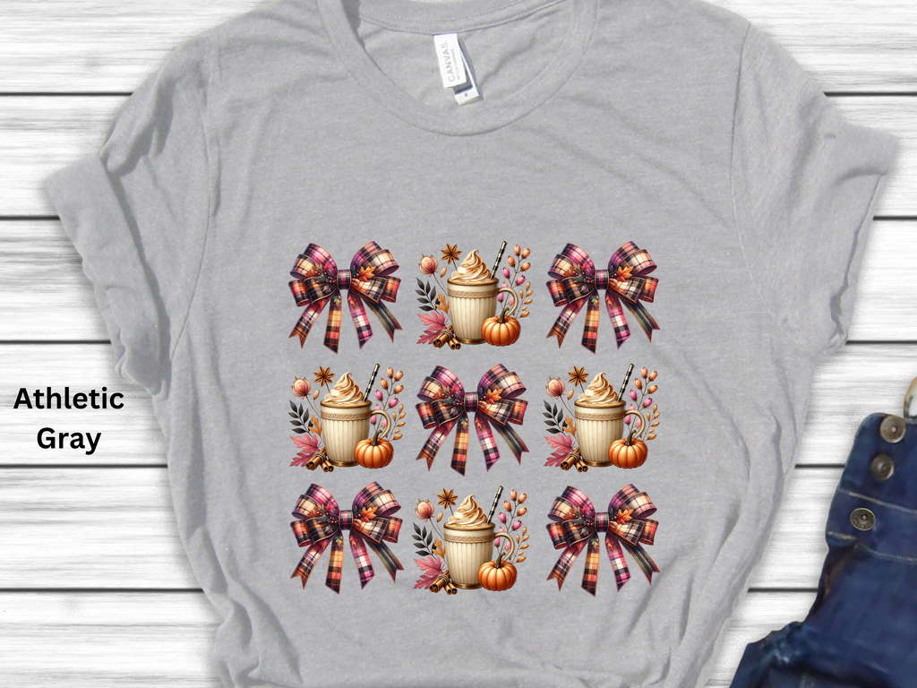Fall Plaid Bow Pumpkin Latte T-Shirt