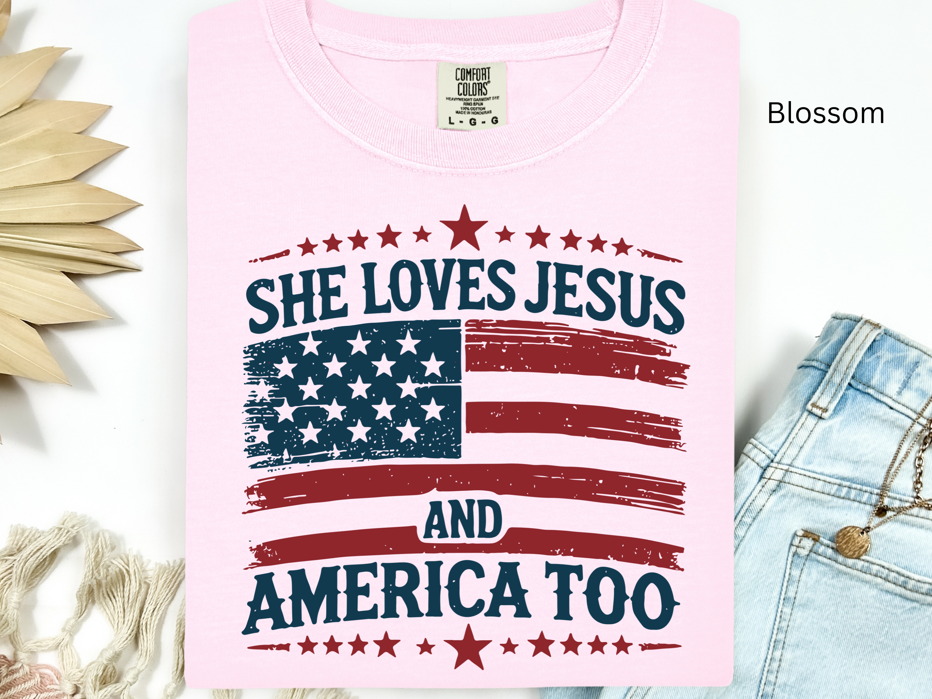Christian 4th of July T-Shirt: She Loves Jesus and America Too