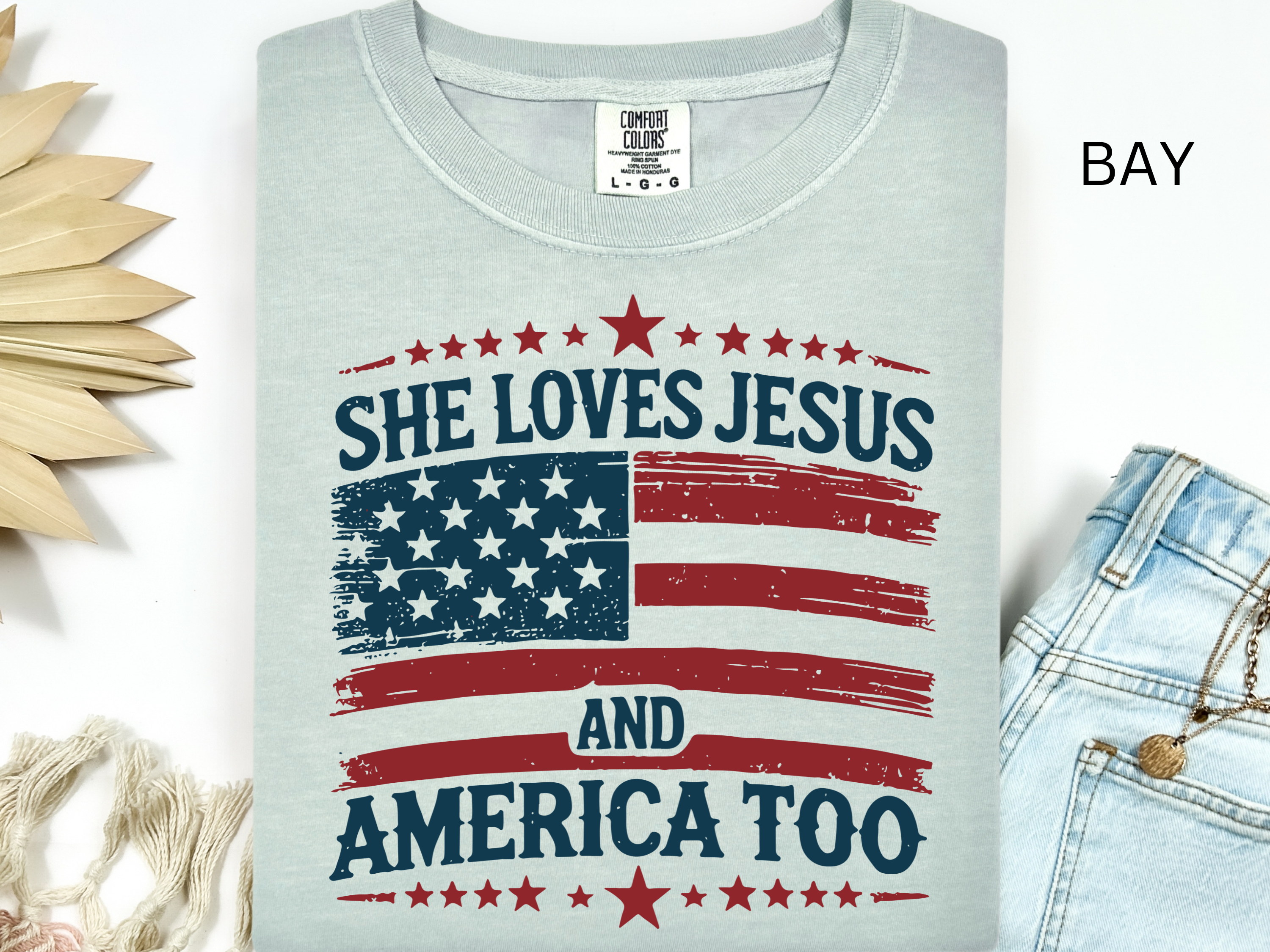 Christian 4th of July T-Shirt: She Loves Jesus and America Too