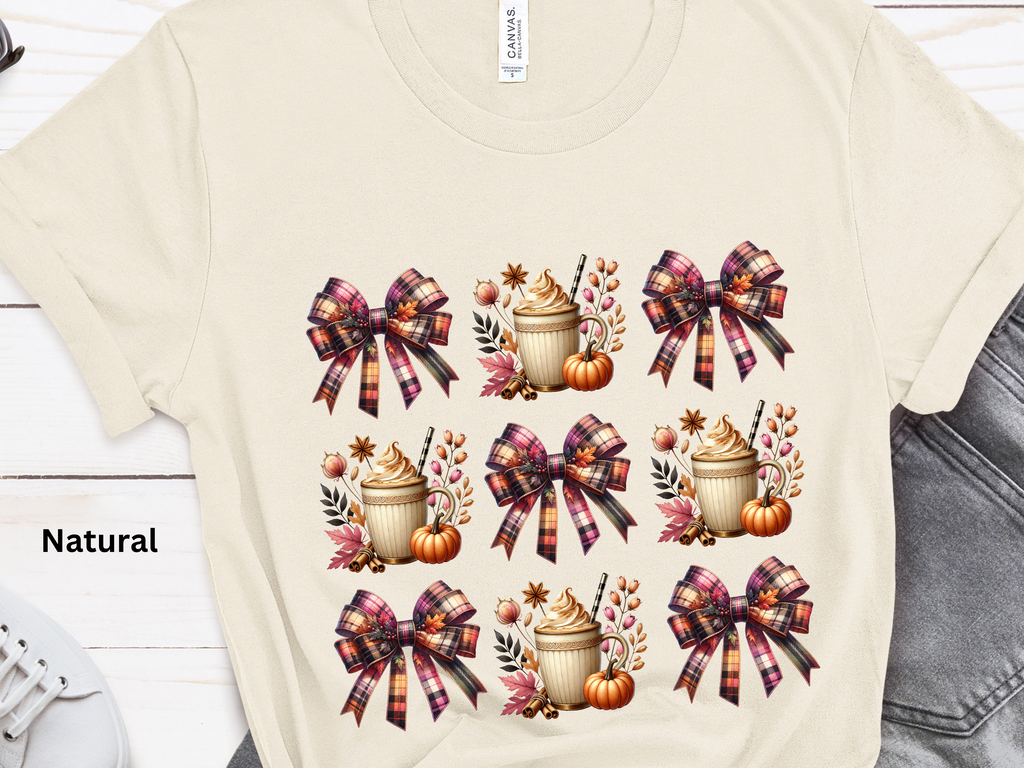 Fall Plaid Bow Pumpkin Latte T-Shirt