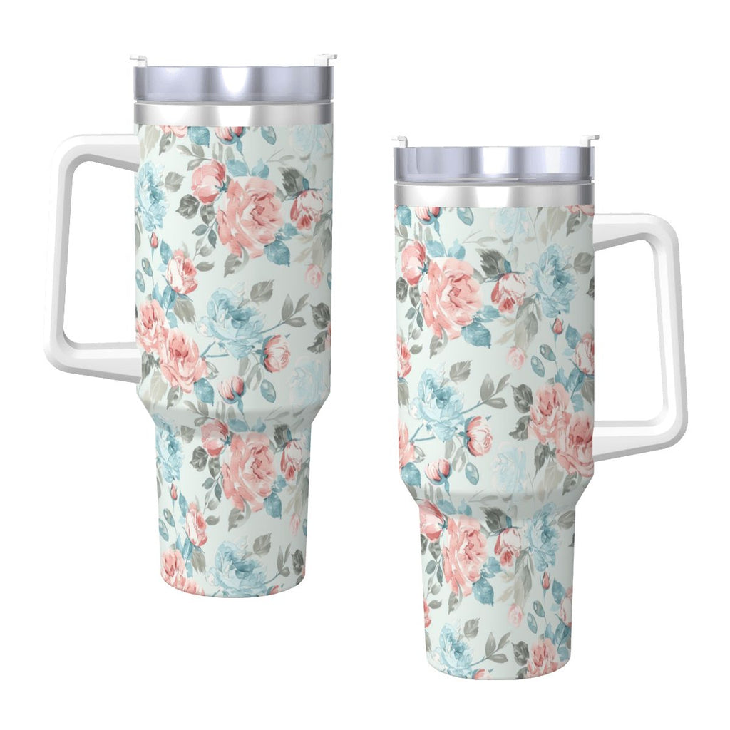 Blue Pink Rose Shabby Chic 40oz Tumbler