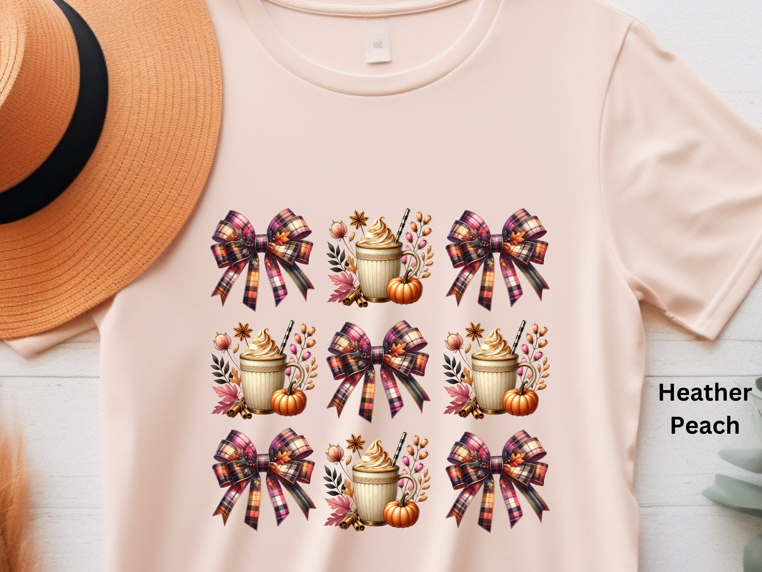 Fall Plaid Bow Pumpkin Latte T-Shirt