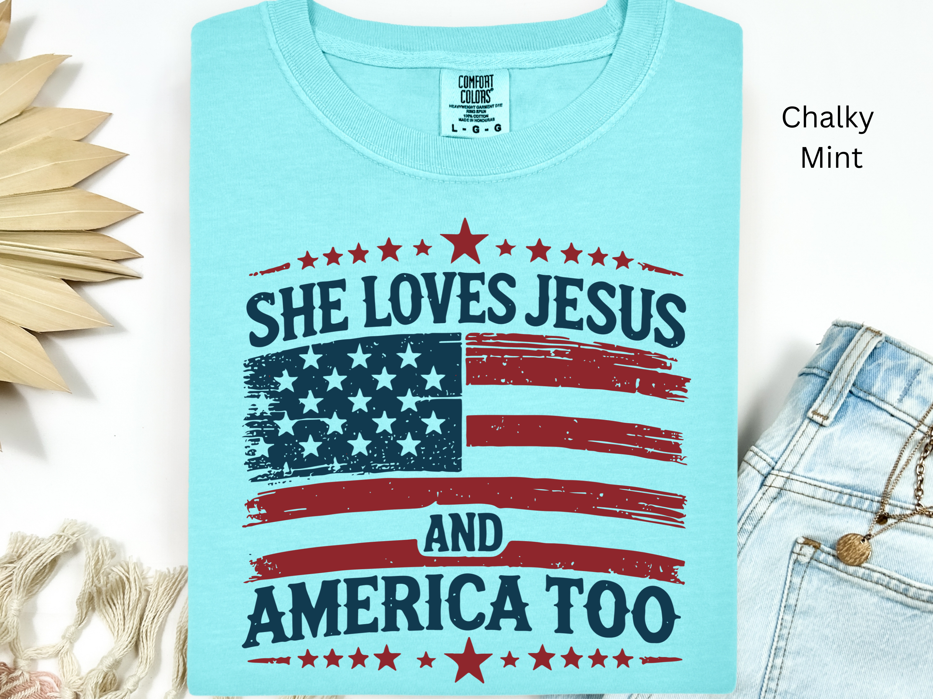 Christian 4th of July T-Shirt: She Loves Jesus and America Too