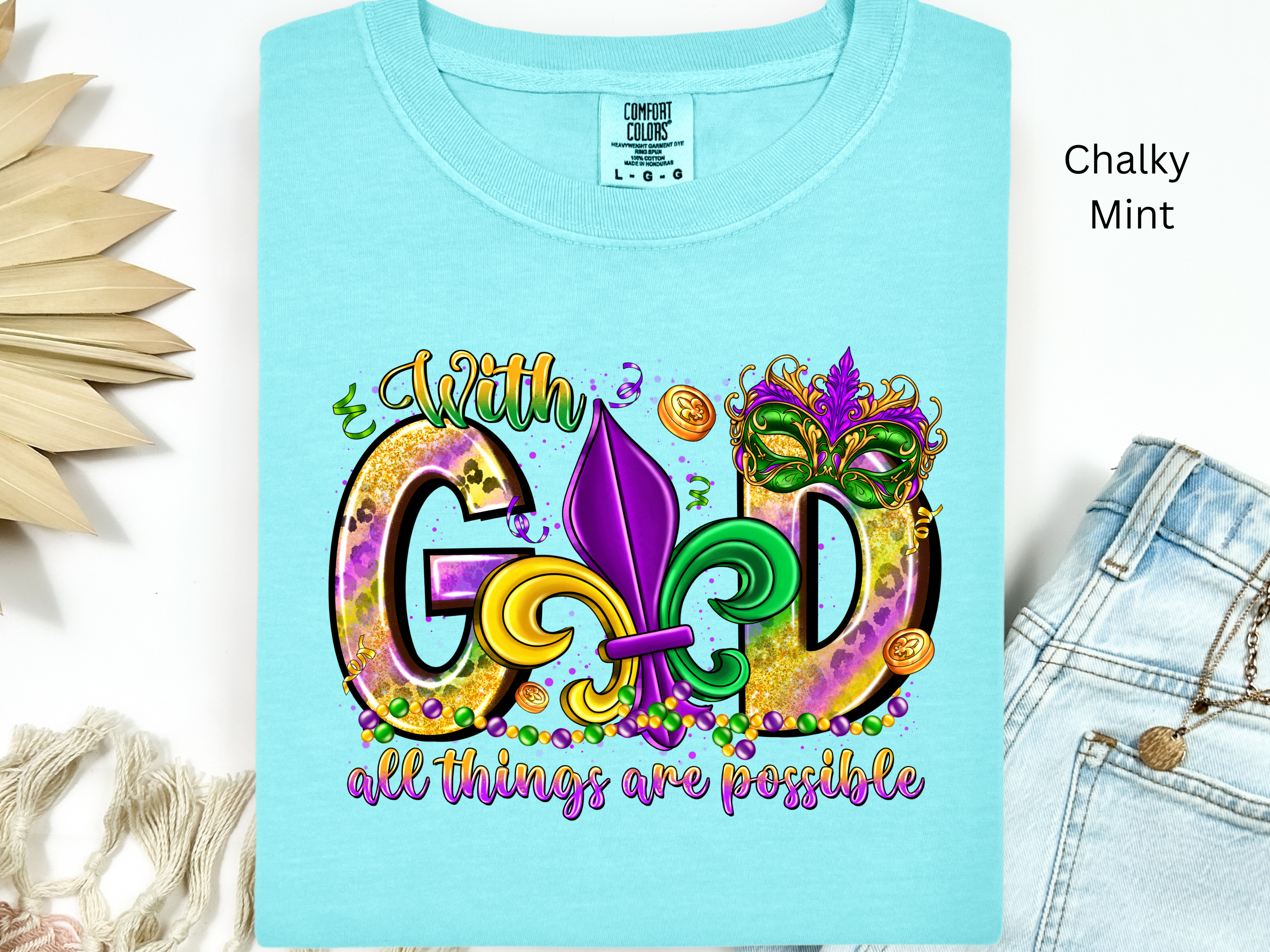 Mardi Gras Christian Tee: Fleur De Lis, Bible Verse Shirt
