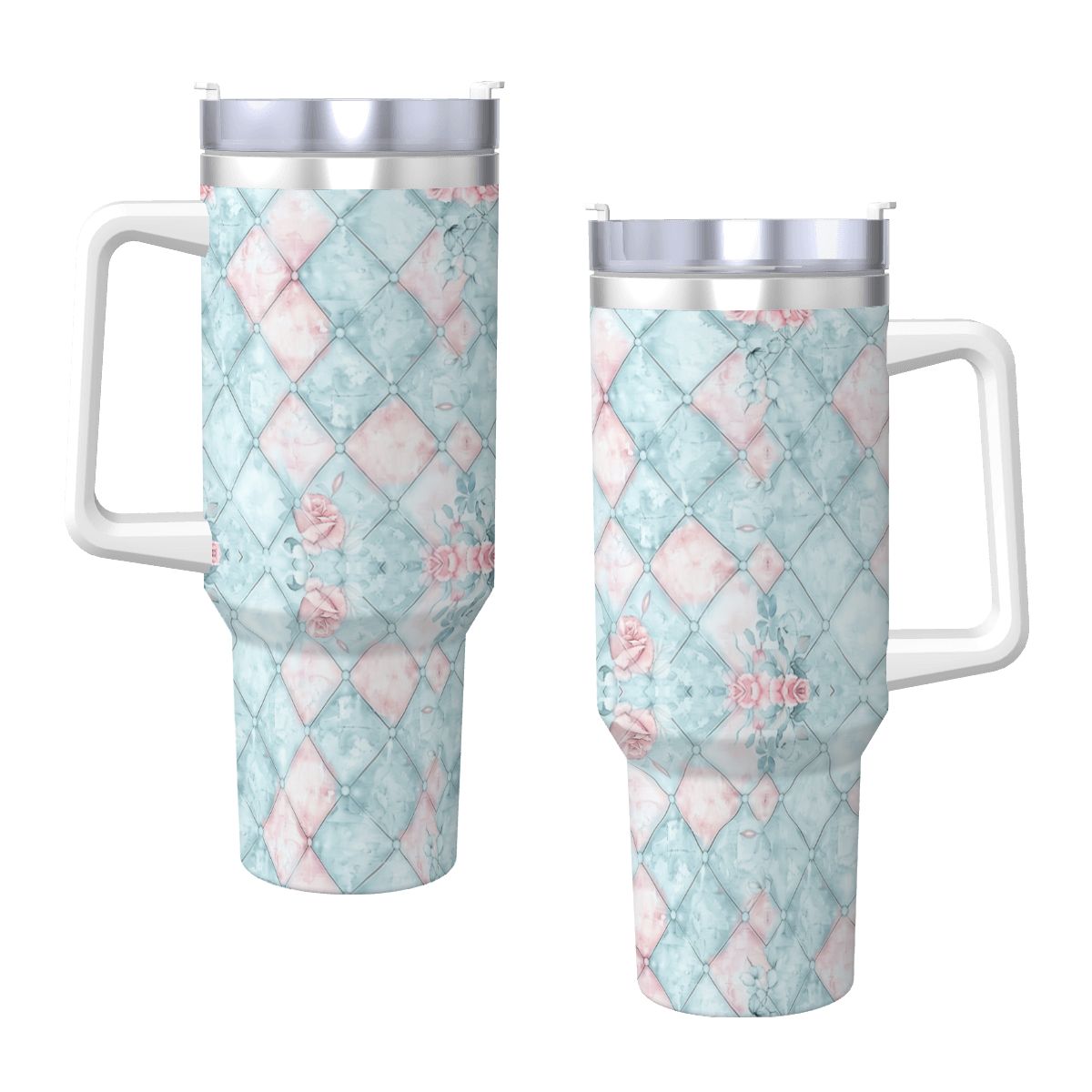 Blue Pink Rose Harlequin 40oz Tumbler