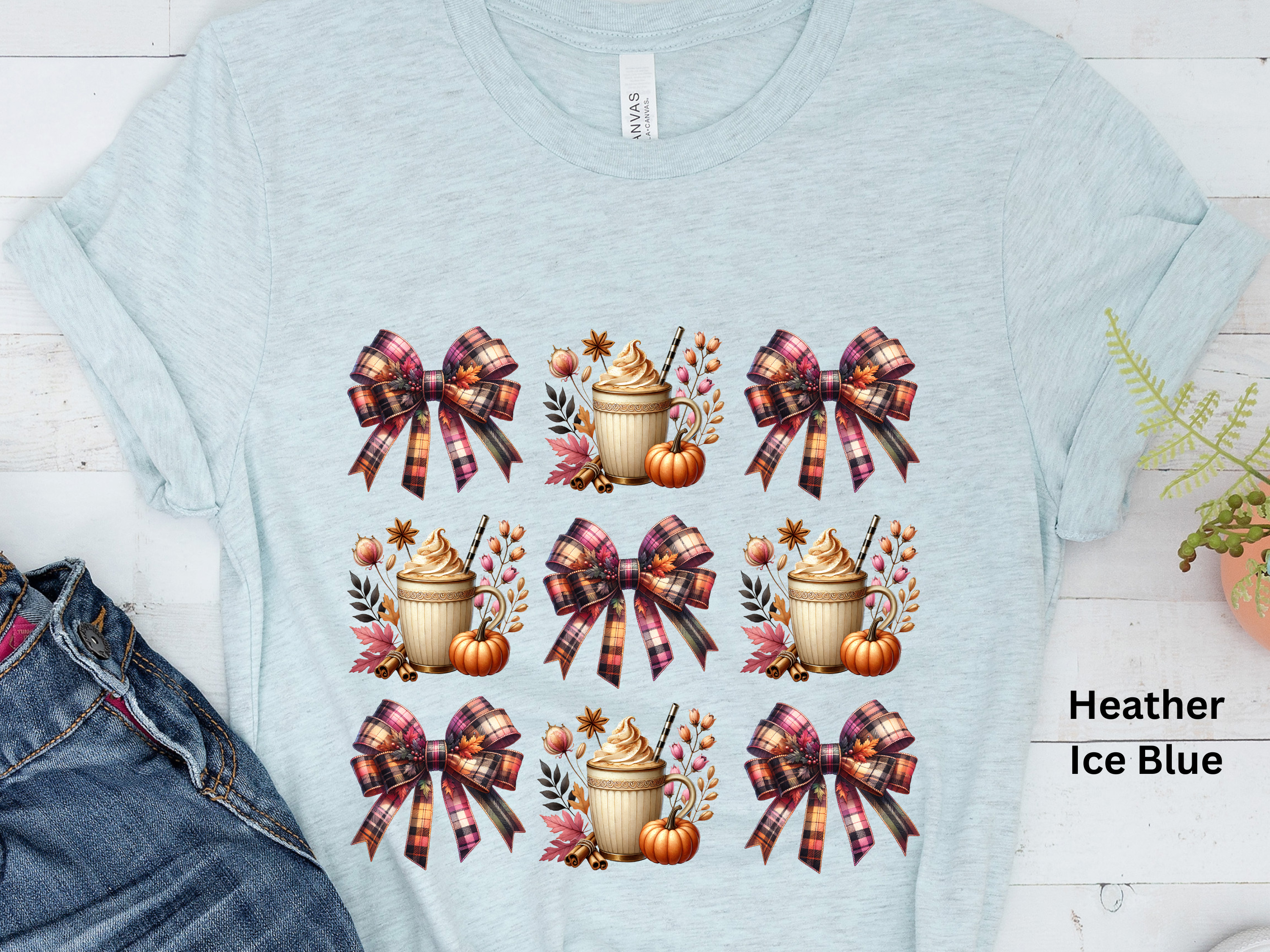Fall Plaid Bow Pumpkin Latte T-Shirt