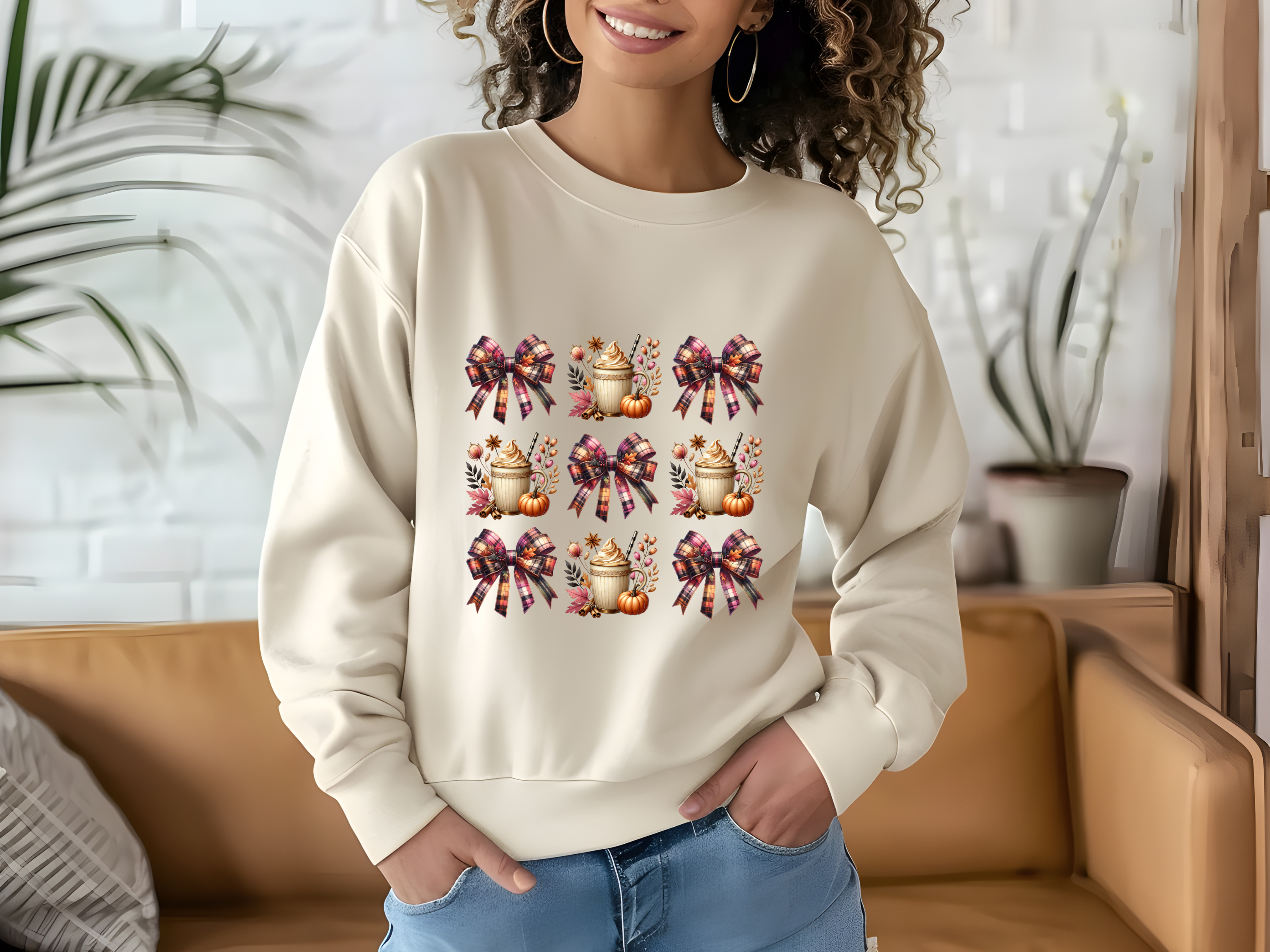 Plaid Bow Pumpkin Latte Sweatshirt