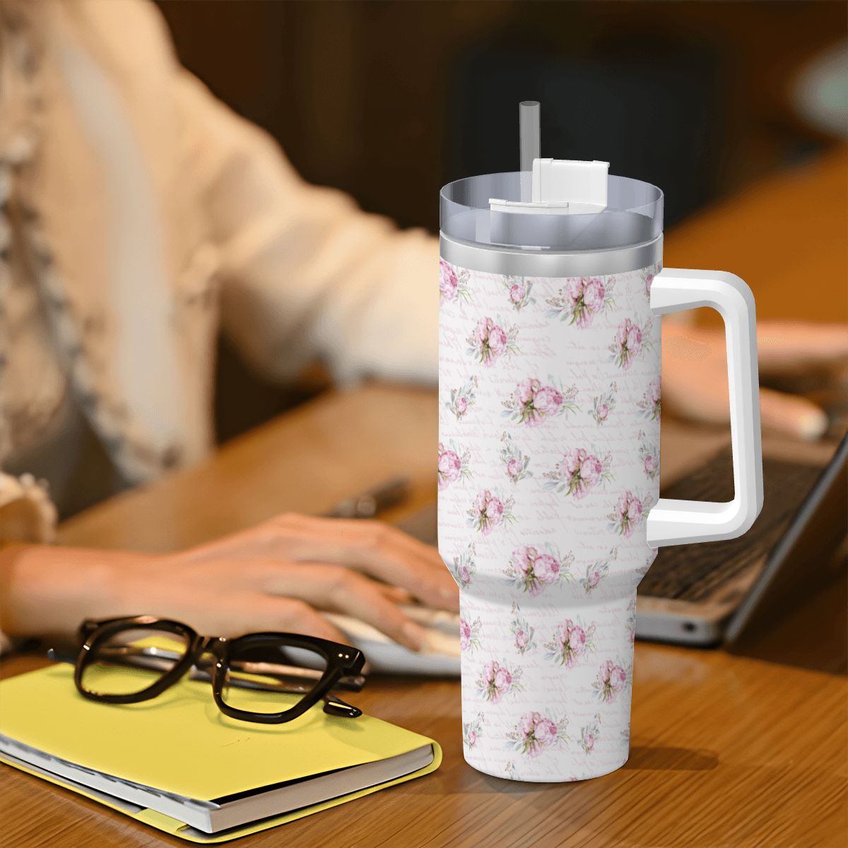 Pink Rose Script 40oz Tumbler