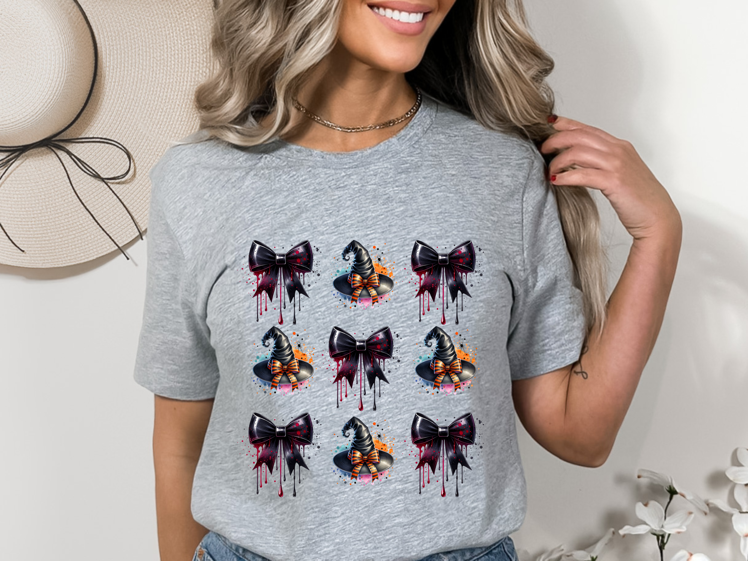 Witch Hat & Dripping Bows Halloween T-Shirt