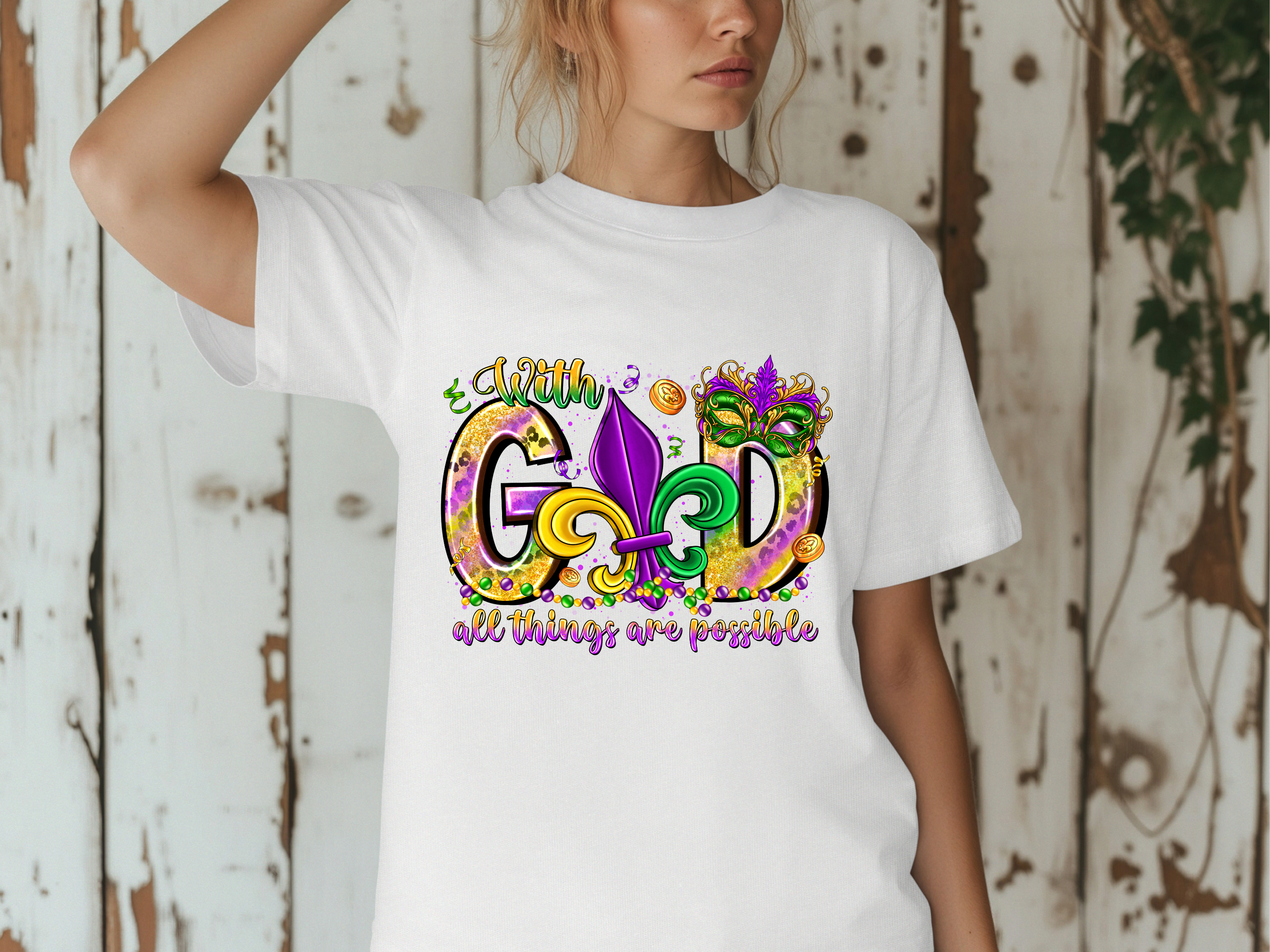 Mardi Gras Christian Tee: Fleur De Lis, Bible Verse Shirt