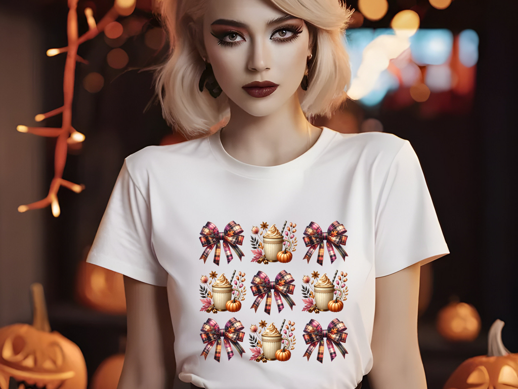 Fall Plaid Bow Pumpkin Latte T-Shirt