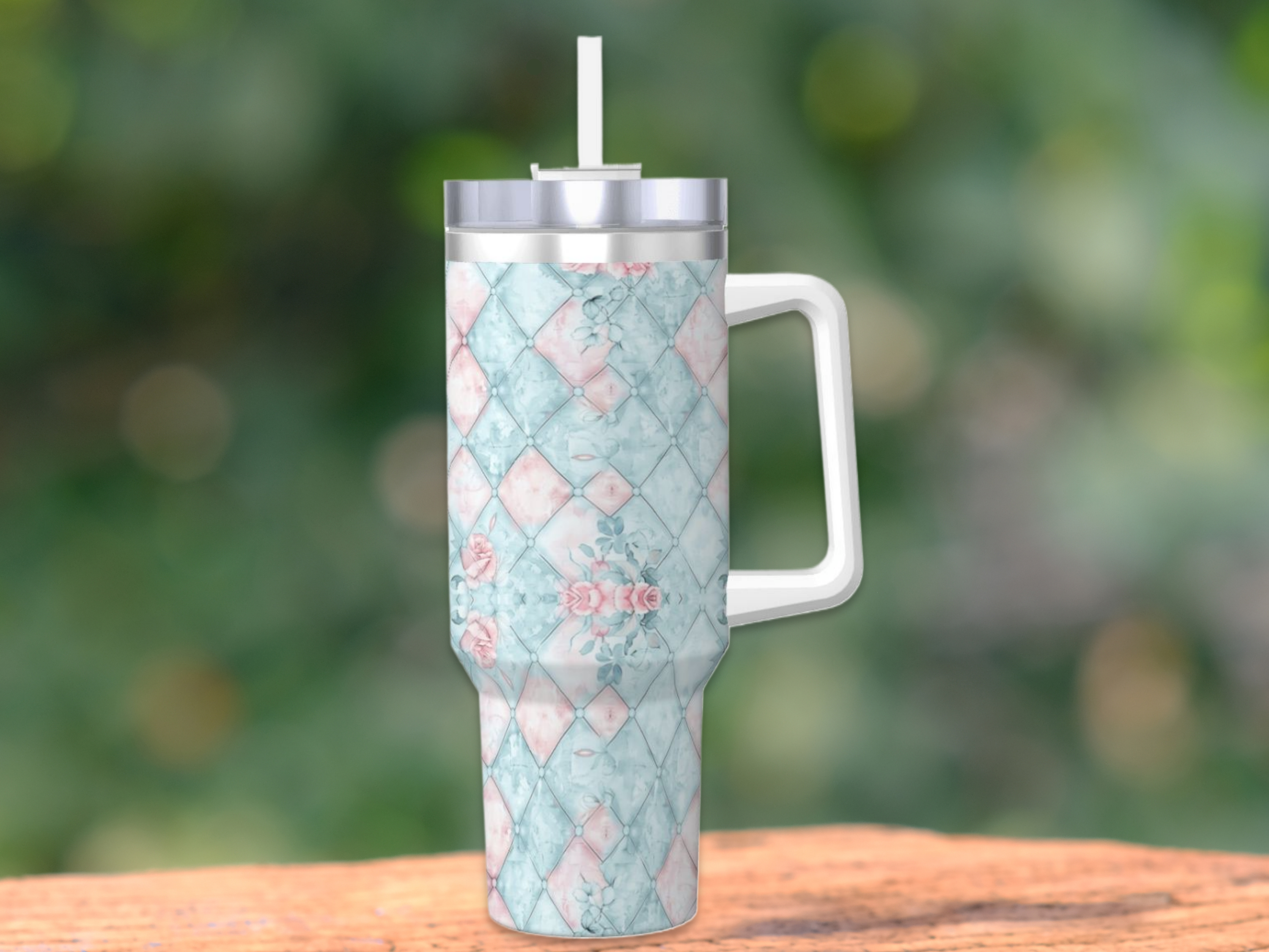 Blue Pink Rose Harlequin 40oz Tumbler