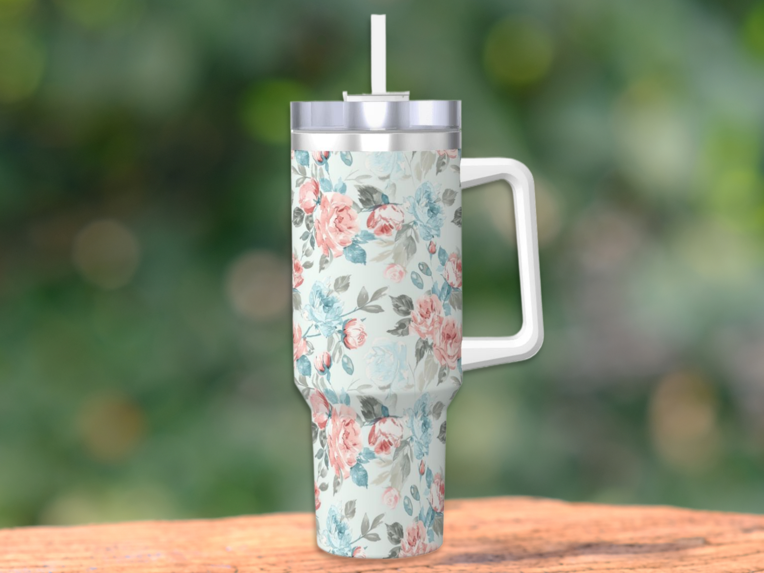 Blue Pink Rose Shabby Chic 40oz Tumbler
