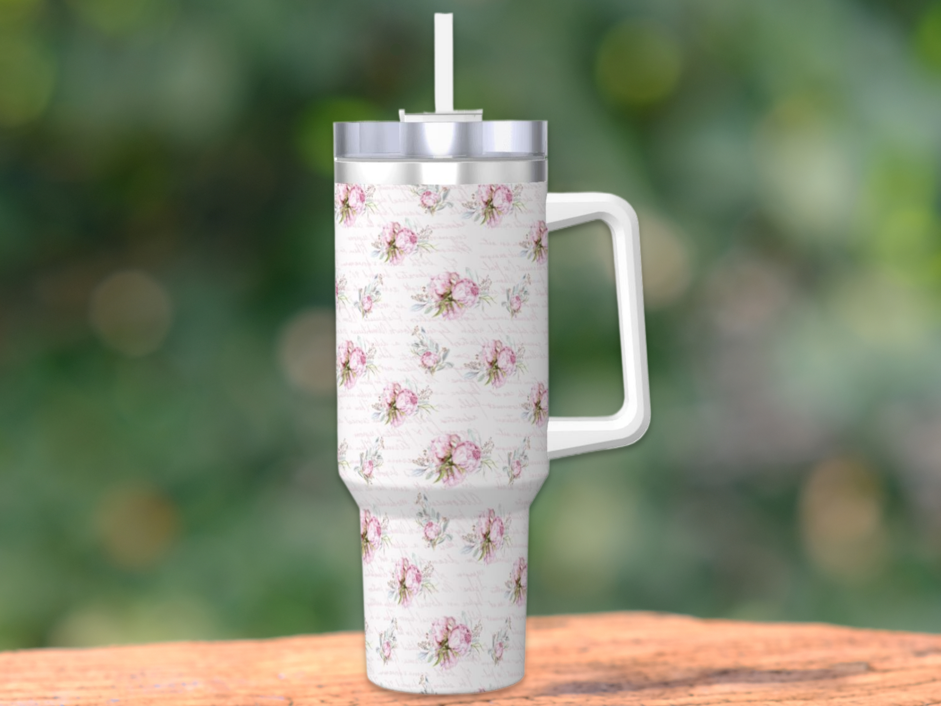 Pink Rose Script 40oz Tumbler