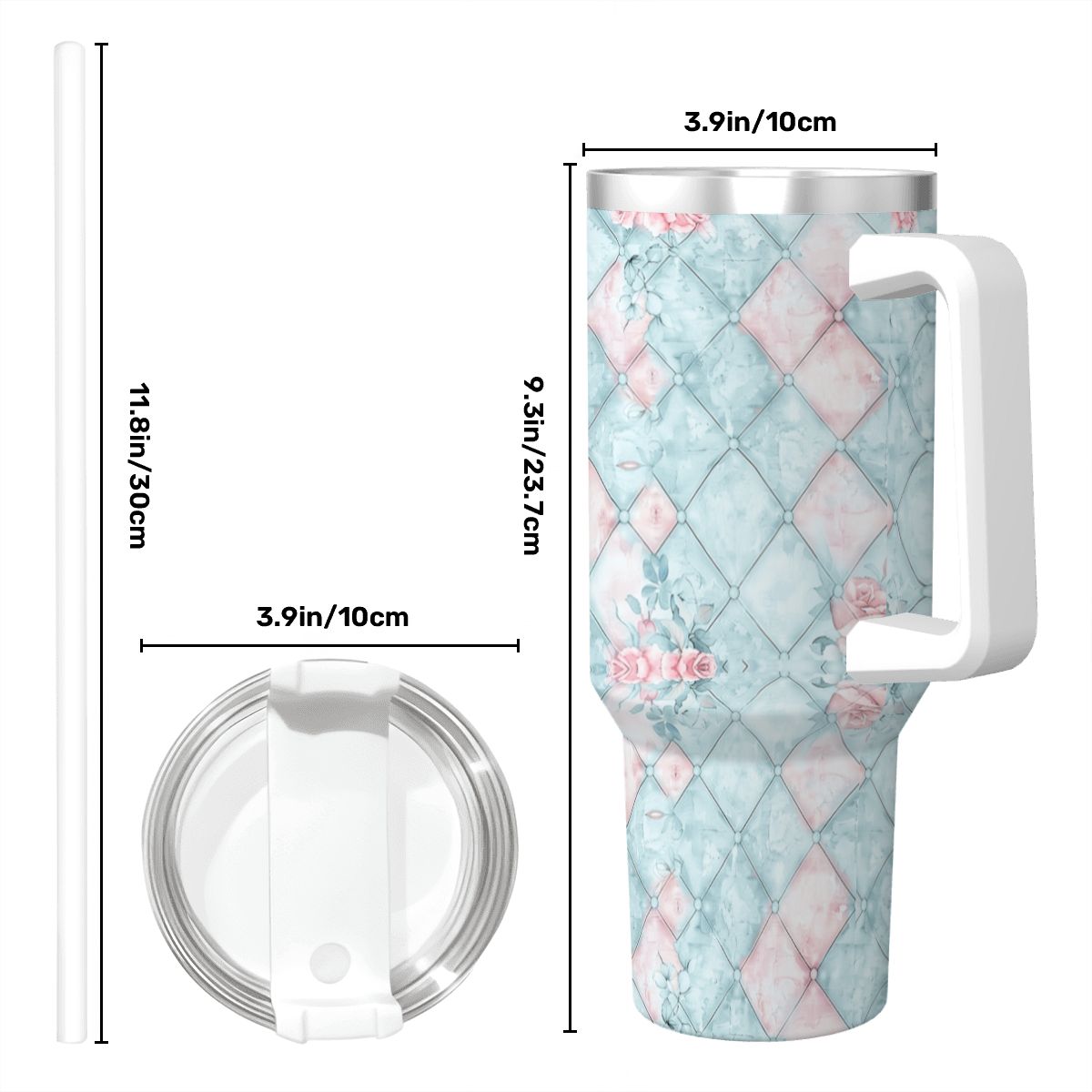 Blue Pink Rose Harlequin 40oz Tumbler