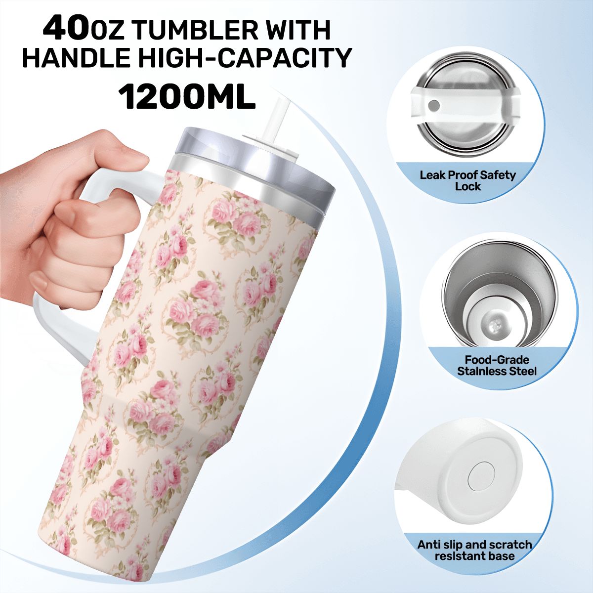 Pink Rose Shabby Shic 40oz Tumbler