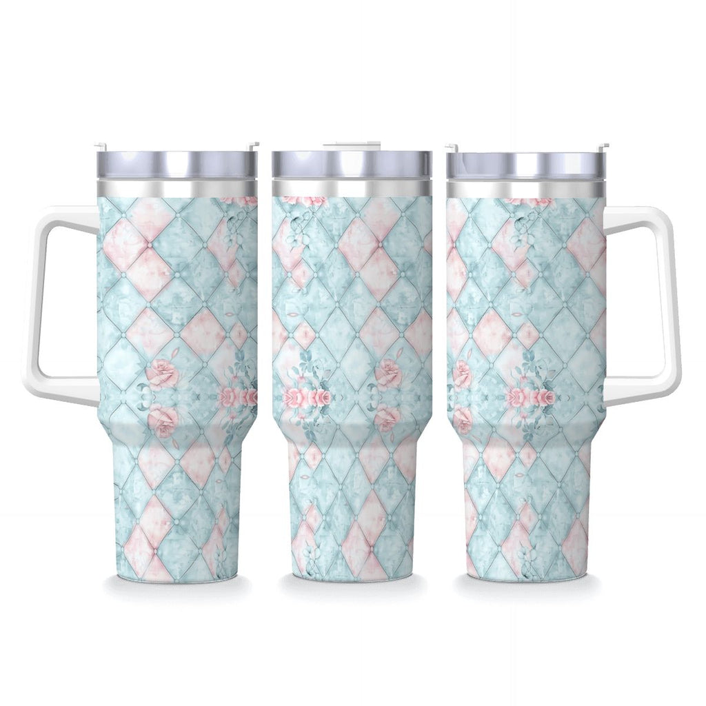 Blue Pink Rose Harlequin 40oz Tumbler