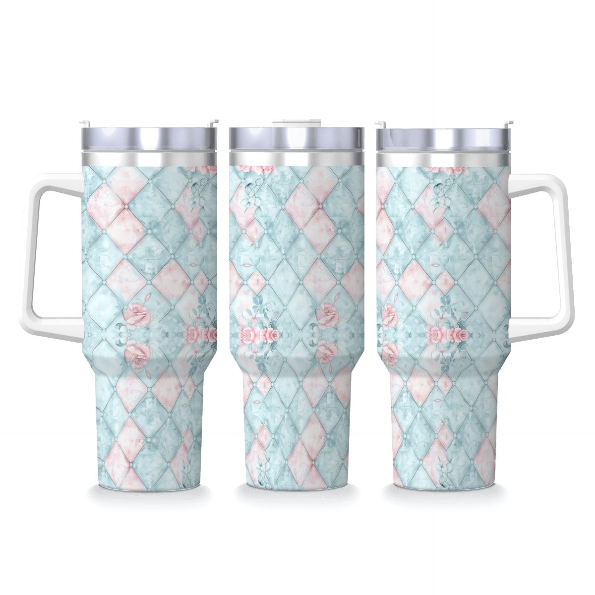 Blue Pink Rose Harlequin 40oz Tumbler