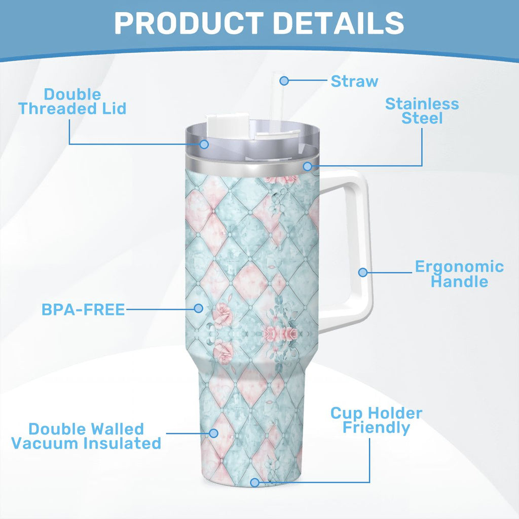 Blue Pink Rose Harlequin 40oz Tumbler