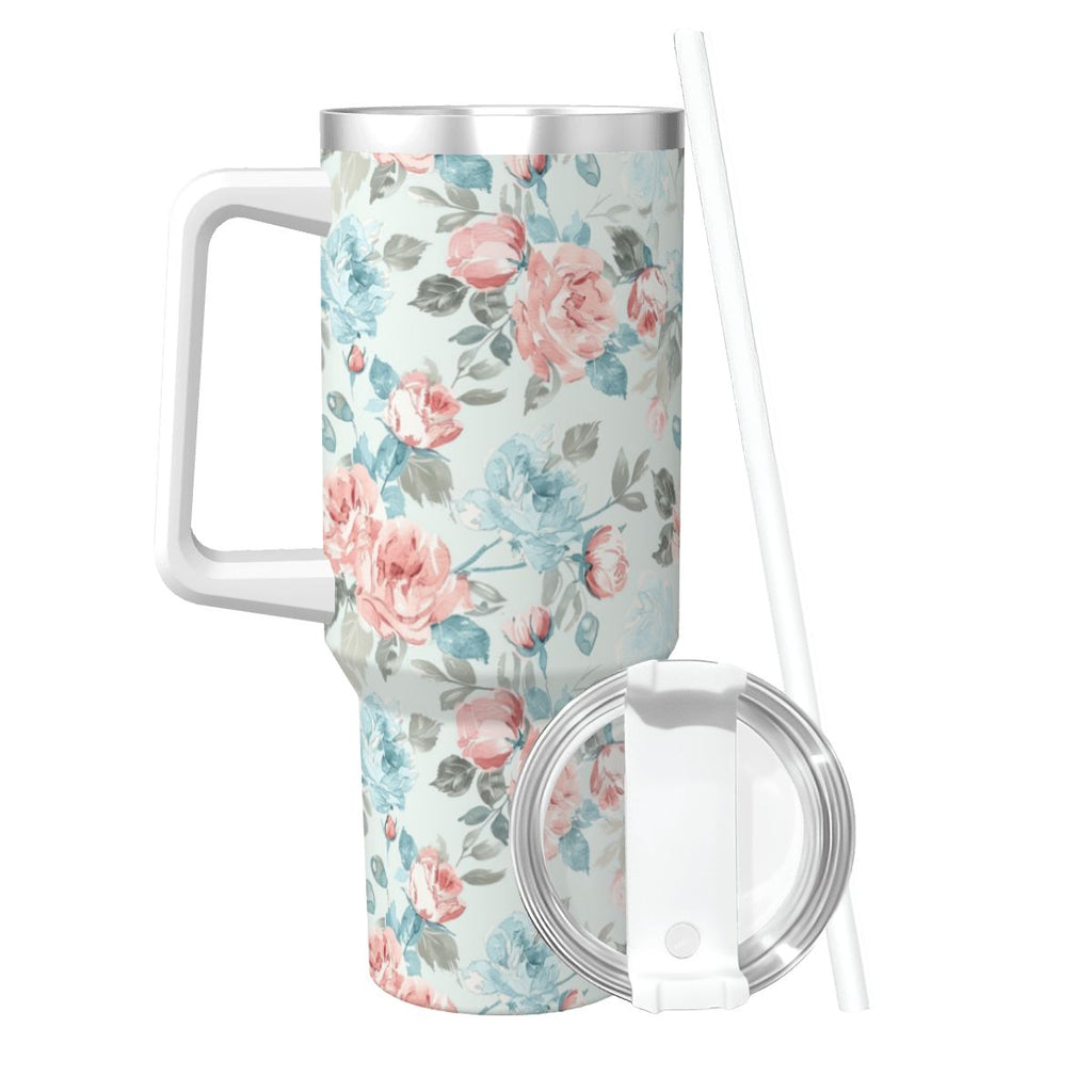 Blue Pink Rose Shabby Chic 40oz Tumbler