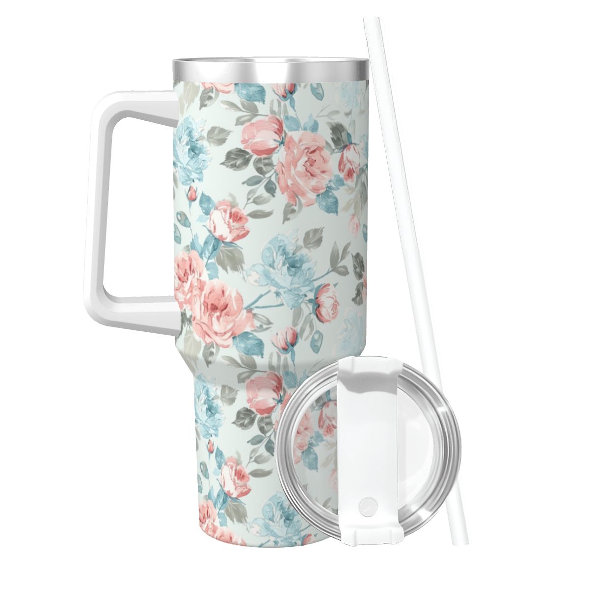 Blue Pink Rose Shabby Chic 40oz Tumbler