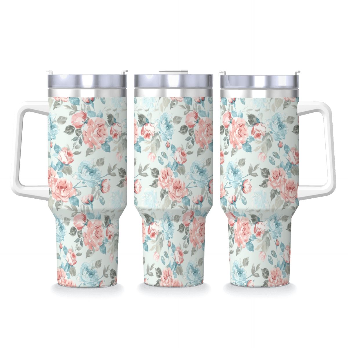 Blue Pink Rose Shabby Chic 40oz Tumbler