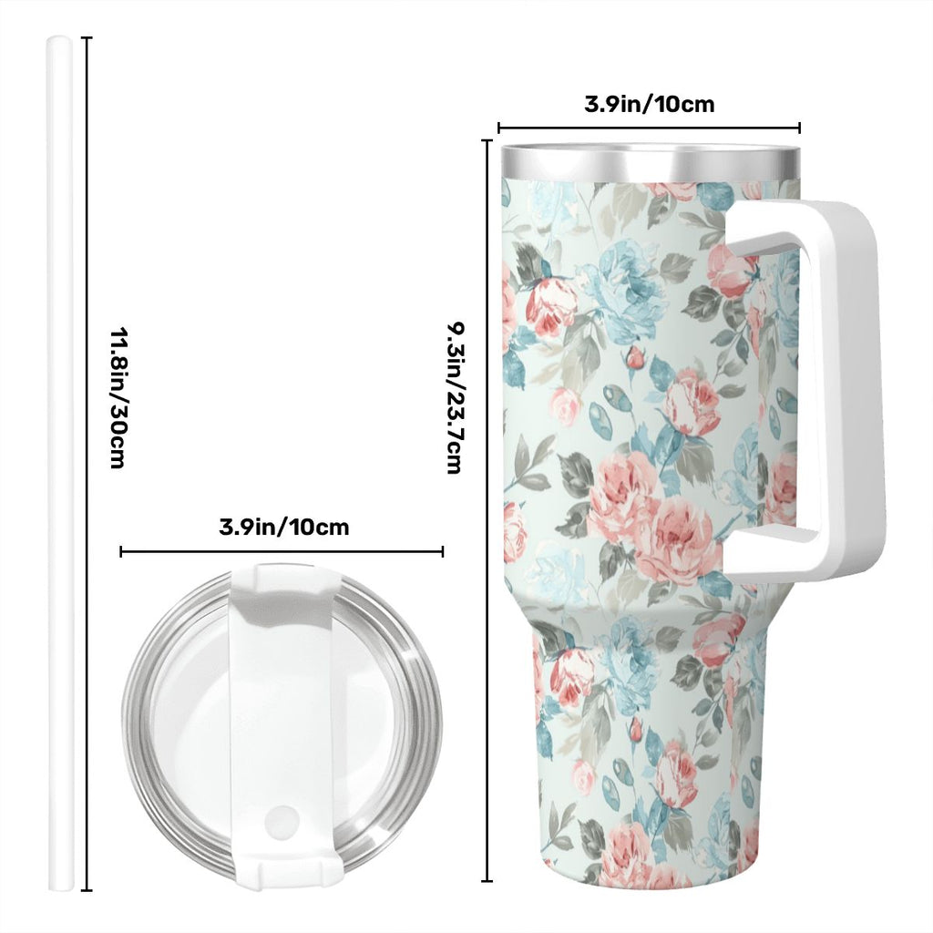 Blue Pink Rose Shabby Chic 40oz Tumbler