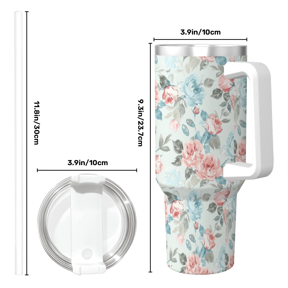 Blue Pink Rose Shabby Chic 40oz Tumbler