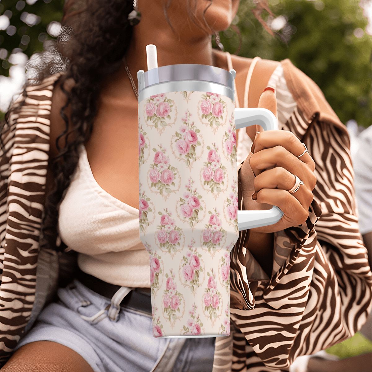Pink Rose Shabby Shic 40oz Tumbler