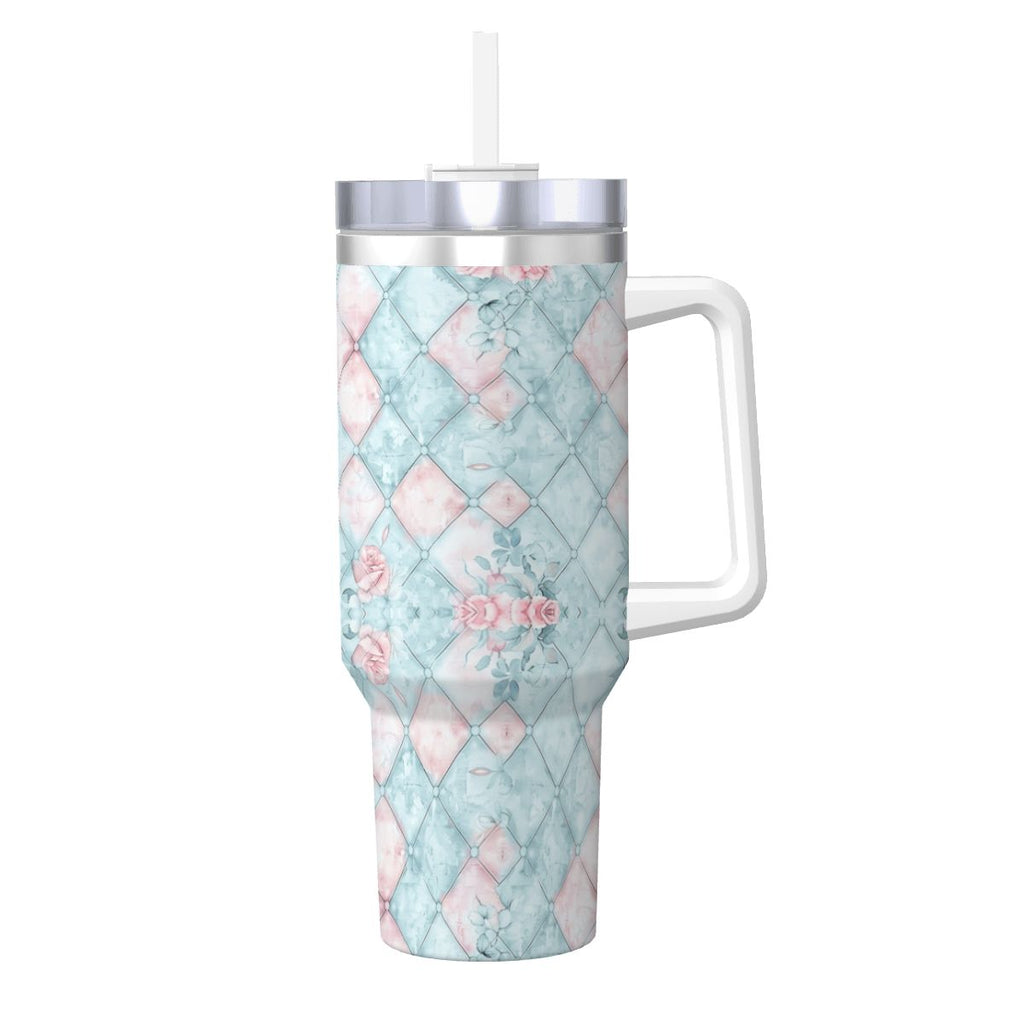 Blue Pink Rose Harlequin 40oz Tumbler