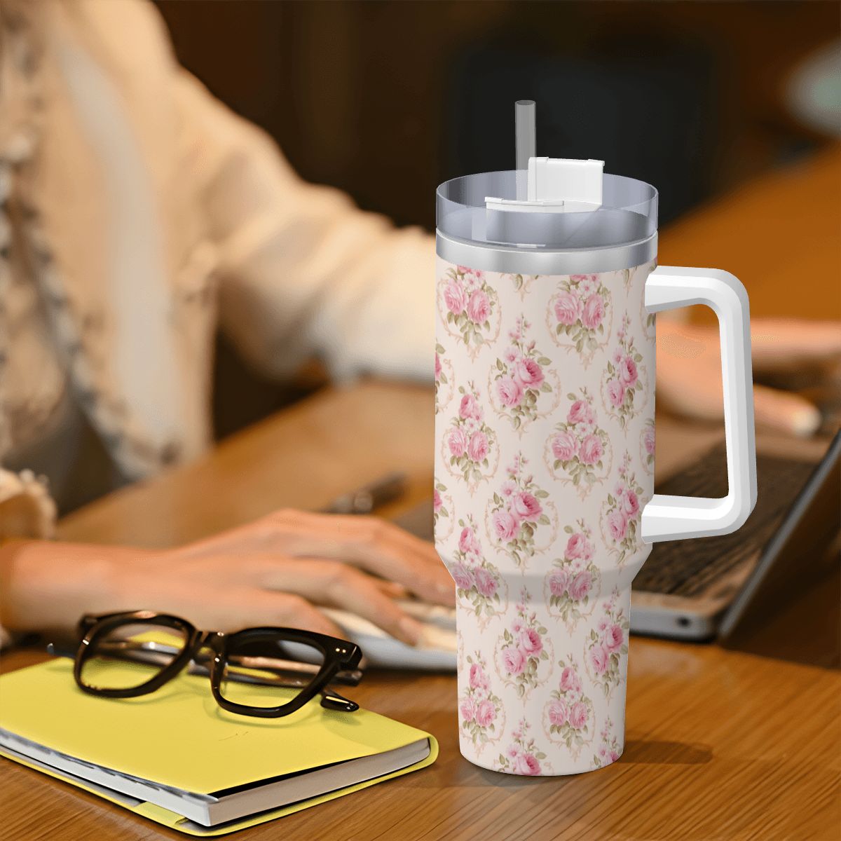 Pink Rose Shabby Shic 40oz Tumbler